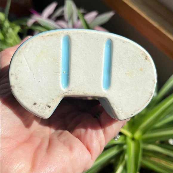 Vtg Art Deco Pottery Fan Vase Shades Of Blue MCM Decor Makeup Brush Holder+ - Picture 4 of 8